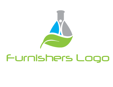 chemical flask and swoosh man with leaf medical logo