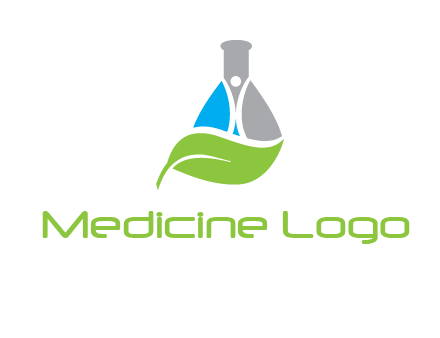 chemical flask and swoosh man with leaf medical logo