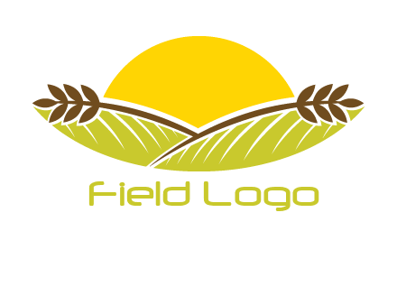 sunset over wheat stalks and farm logo