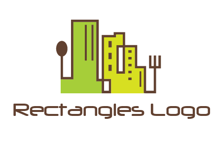 upright fork spoon and buildings catering logo