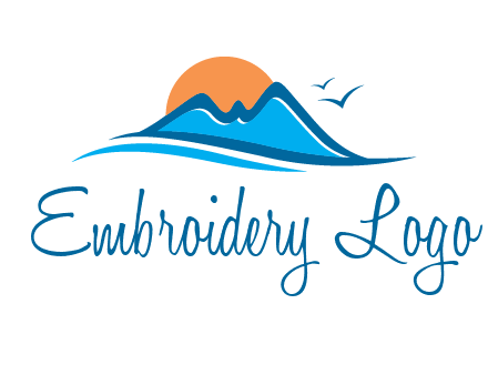 sun and birds over hills travel logo