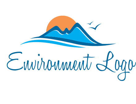 sun and birds over hills travel logo