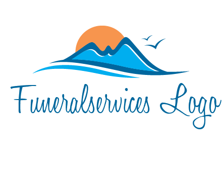 sun and birds over hills travel logo
