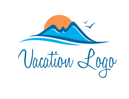 sun and birds over hills travel logo