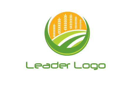 wheat stalks and field in circle agriculture logo