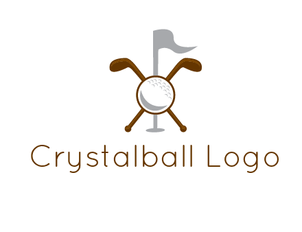 golf ball and clubs with flag logo