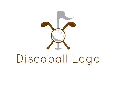 golf ball and clubs with flag logo