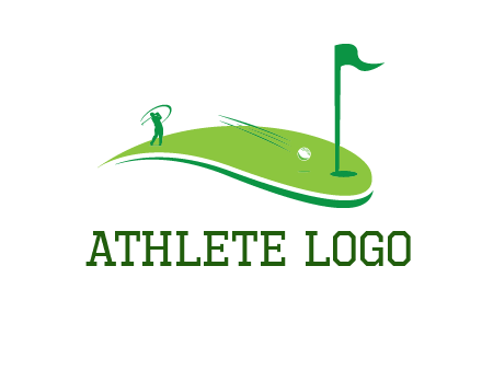 man standing on turf swinging golf club hits ball into hole illustration