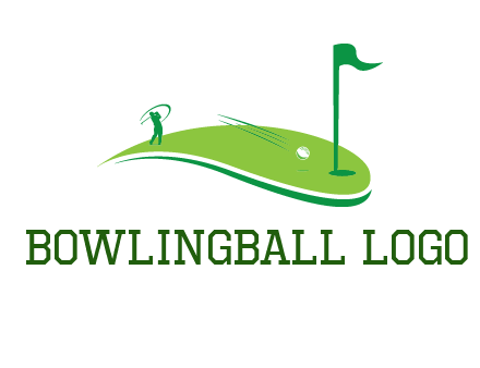man standing on turf swinging golf club hits ball into hole illustration