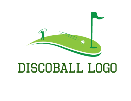 man standing on turf swinging golf club hits ball into hole illustration