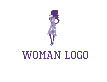 woman in a purple sleeveless dress logo