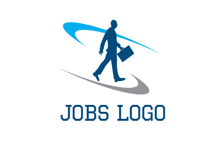 curved lines or crescents around the silhouette of a man holding a briefcase