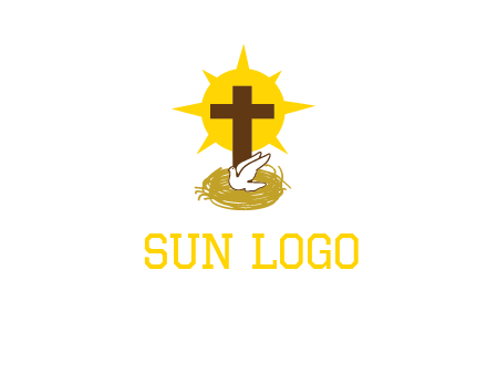 dove's nest in front of the cross with the sun in the background