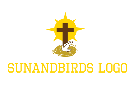 dove's nest in front of the cross with the sun in the background