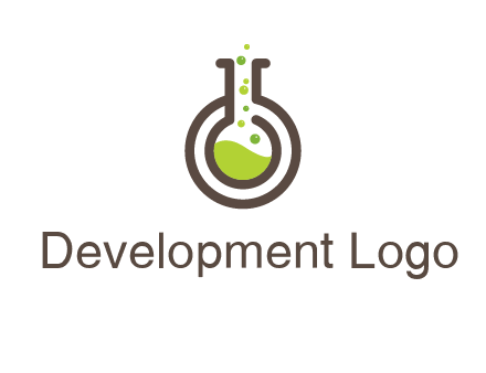 laboratory flask with green liquid and bubbles logo
