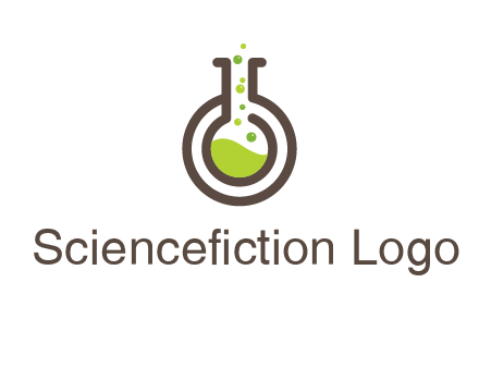 laboratory flask with green liquid and bubbles logo