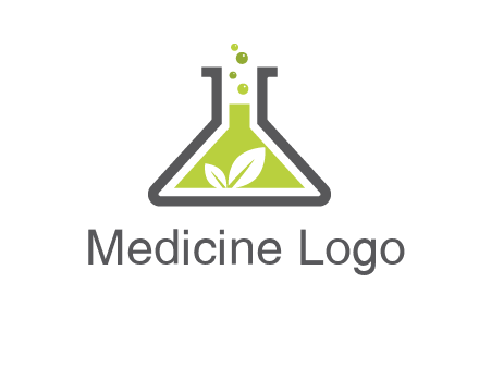 leaf with green substance bubbling in a flask