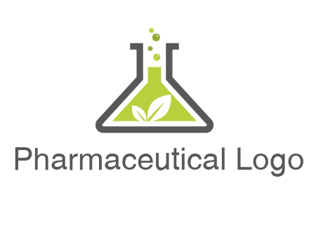 leaf with green substance bubbling in a flask