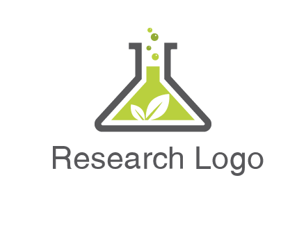 leaf with green substance bubbling in a flask