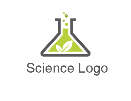 leaf with green substance bubbling in a flask