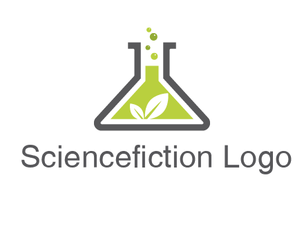 leaf with green substance bubbling in a flask