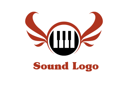 piano keys in a circle with wings logo