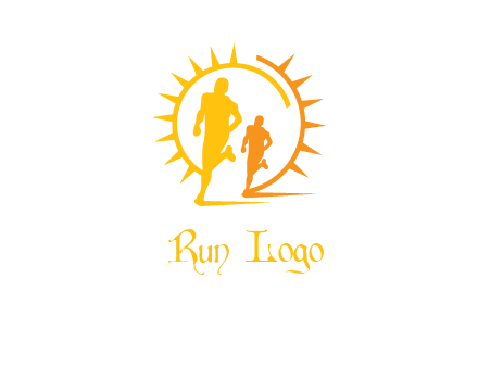 sun behind athletes or men jogging fitness logo