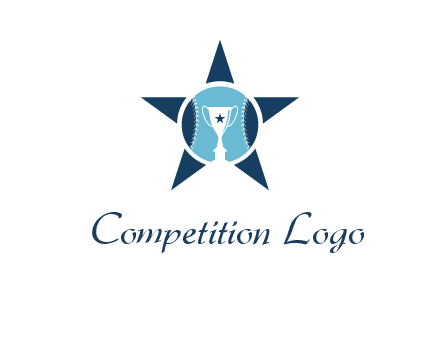 trophy or winning cup inside a baseball in a star logo