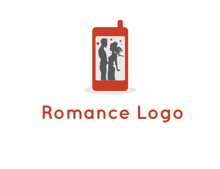 online dating site logo with the image of a couple with hearts inside a phone