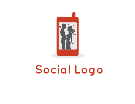 online dating site logo with the image of a couple with hearts inside a phone