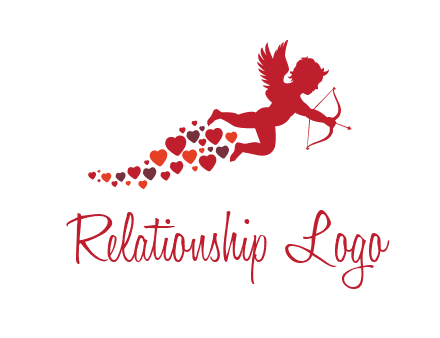 cupid logo with hearts and a bow and arrow