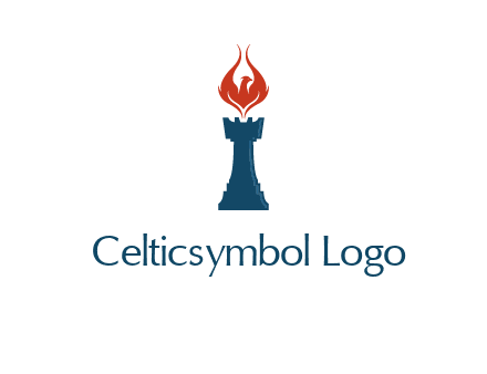 chess rook with phoenix flames logo