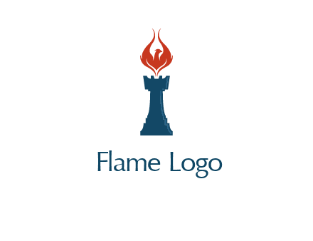 chess rook with phoenix flames logo