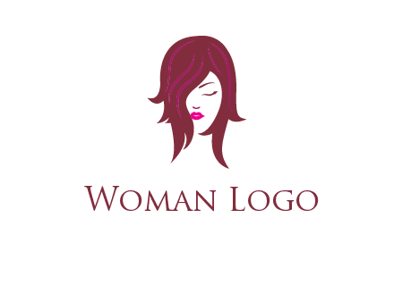 woman with closed eyes, red hair and pink lowlights logo