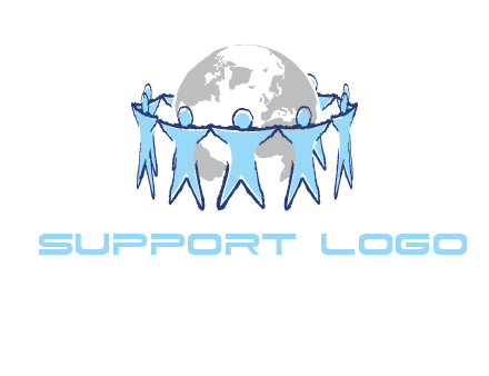 people join hands to surround earth logo