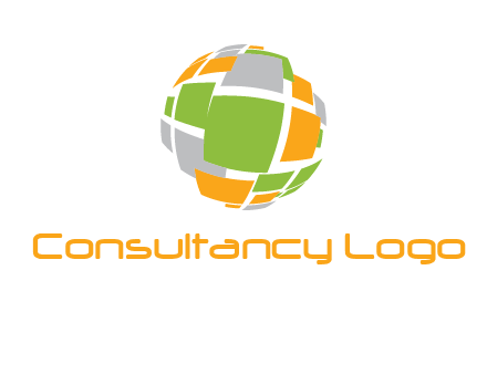 square pieces forming a globe logo