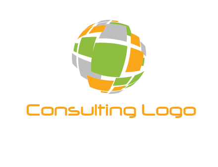 square pieces forming a globe logo