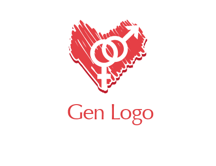male and female signs inside heart logo