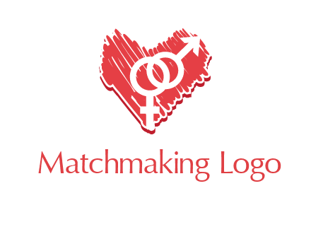 male and female signs inside heart logo