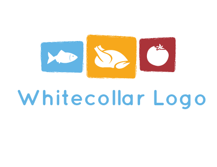 tomato, poultry and fish in squares logo