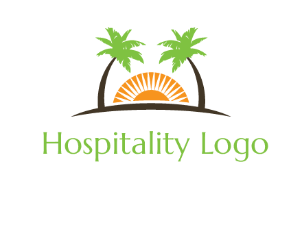 palm trees and sunset on the horizon forming a face