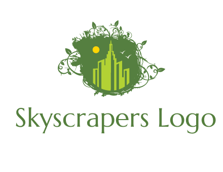 city skyline inside a nest with vines logo
