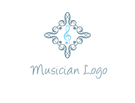music note inside filigree tile logo