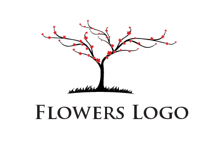 tree with flowers on grass logo