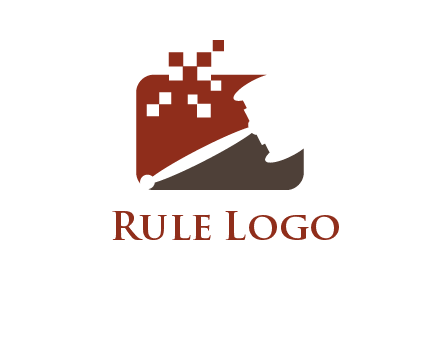 gavel inside the rectangle shape with pixels logo