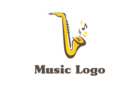 abstract saxophone with music notes logo