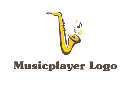 abstract saxophone with music notes logo