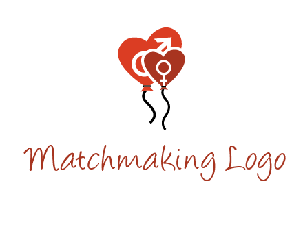 male and female icon inside the heart balloons logo