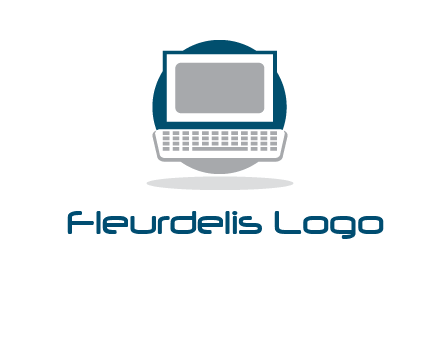 abstract monitor and keyboard inside the circle logo