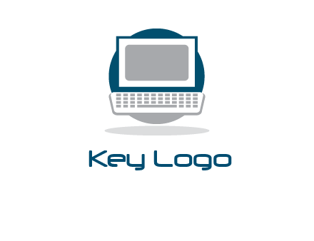 abstract monitor and keyboard inside the circle logo